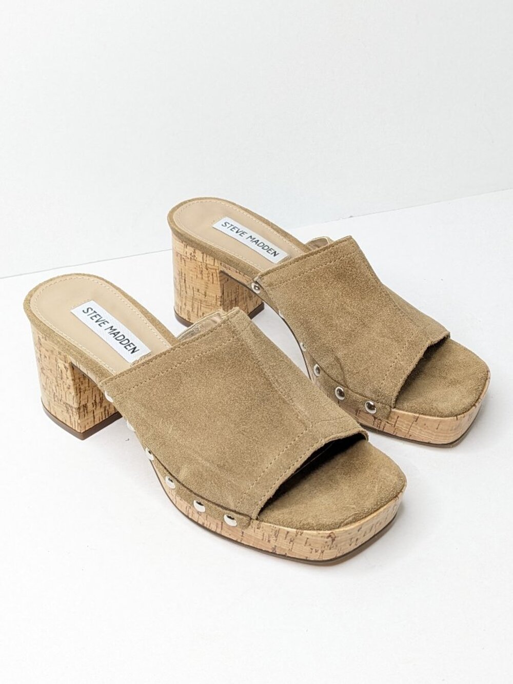Steve Madden Celia Platform Studded Sandals Tan Suede Womens 7